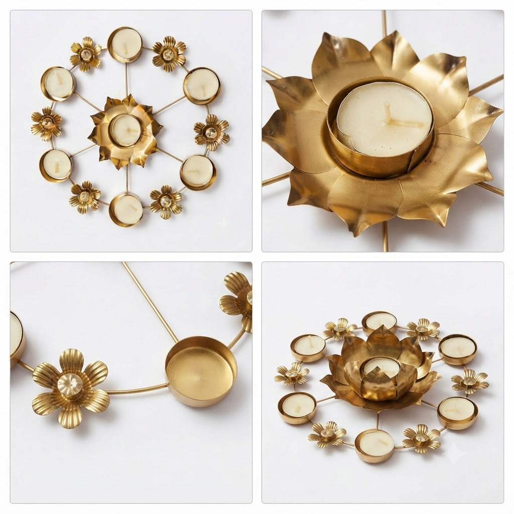 Gold Metal Lotus Tealight Candle Holder Wall Decor | US Stores