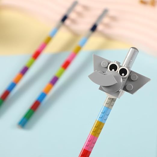 DIY Puzzle Pencil Mate Set – 3 Building Block Pencils with Animal Toppers