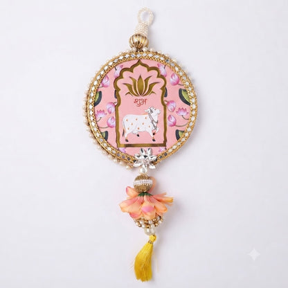 Handcrafted Shubh Labh Lotus Latkan Wall Hanging Set of 2 | Festive Door Decor