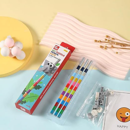 DIY Puzzle Pencil Mate Set – 3 Building Block Pencils with Animal Toppers