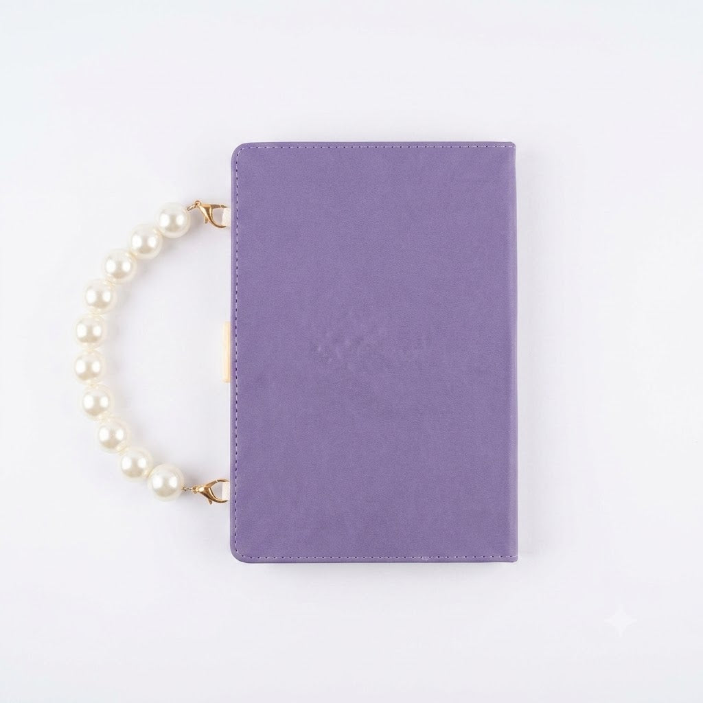 Pastel Purple PU Leather Journal with Pearl Handle & Heart Clasp