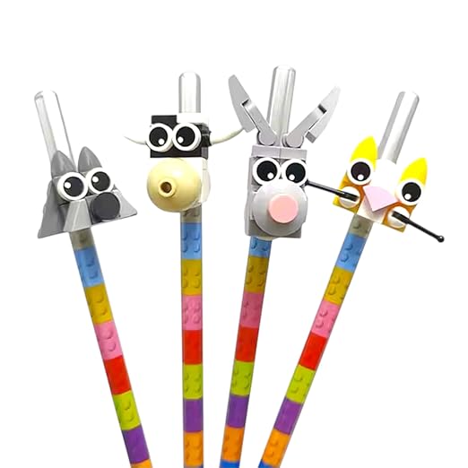 DIY Puzzle Pencil Mate Set – 3 Building Block Pencils with Animal Toppers