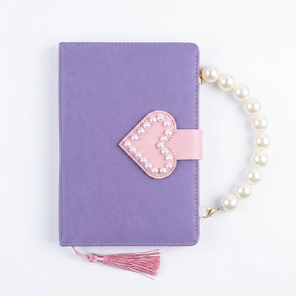 Pastel Purple PU Leather Journal with Pearl Handle & Heart Clasp