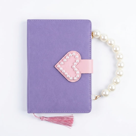 Pastel Purple PU Leather Journal with Pearl Handle & Heart Clasp