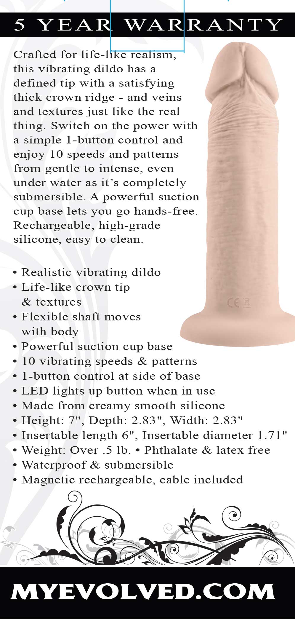 6 Inch Girthy Vibrating Dong - Dark