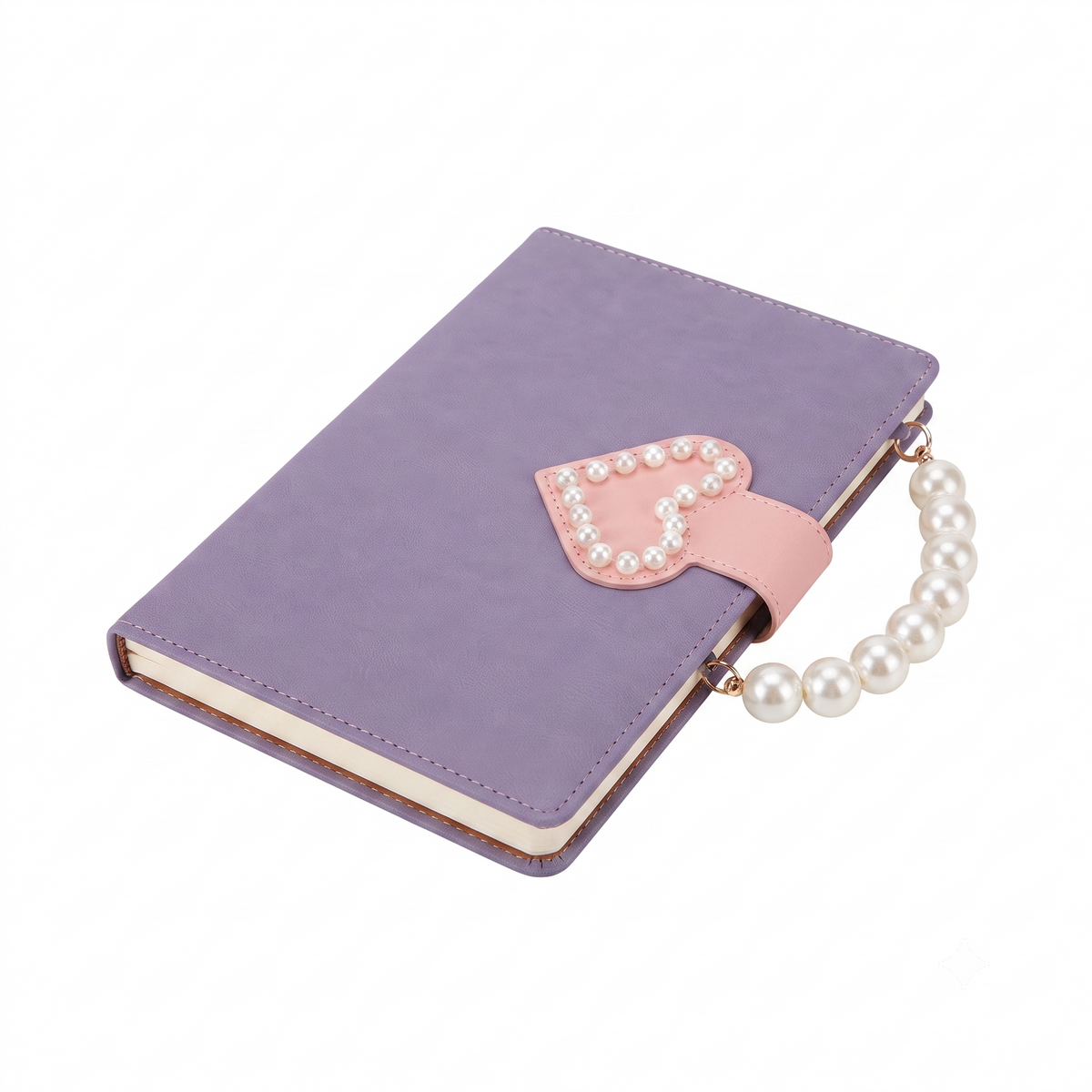 Pastel Purple PU Leather Journal with Pearl Handle & Heart Clasp