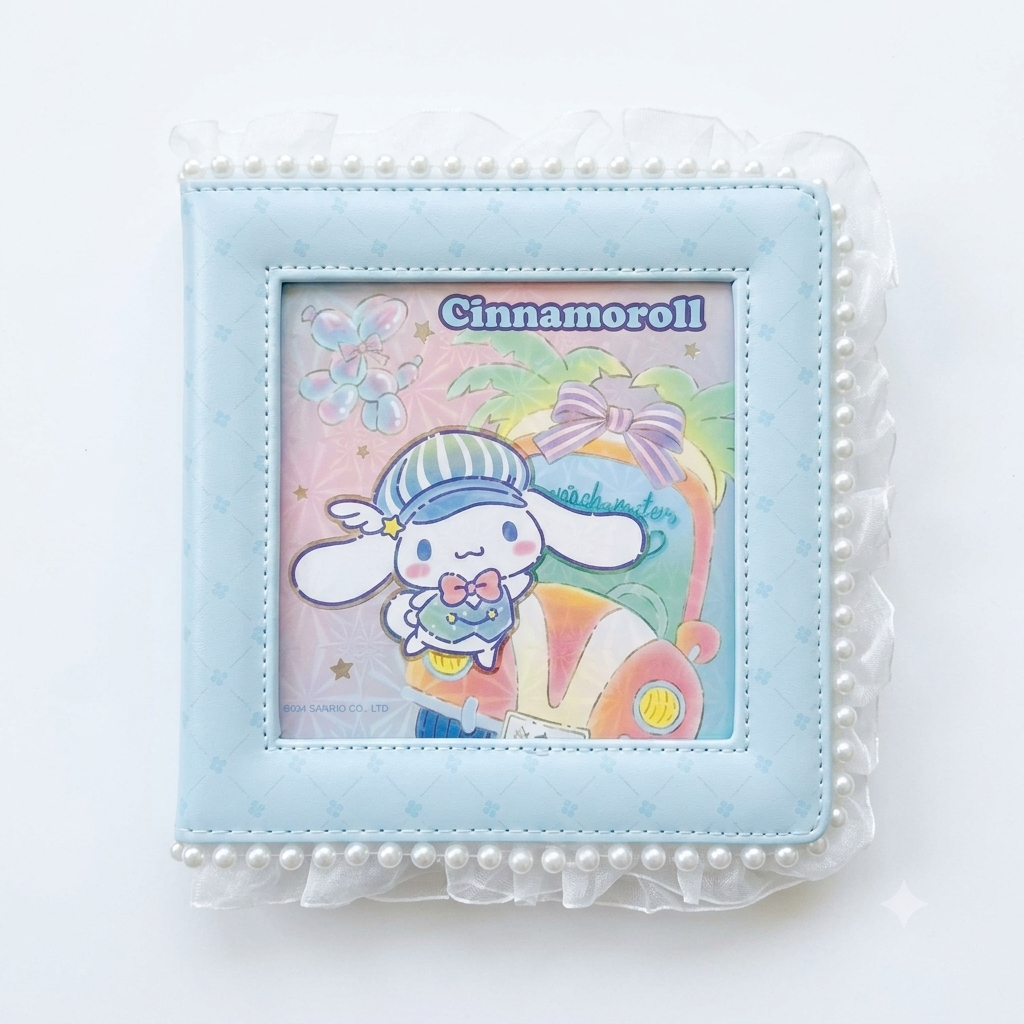 Sanrio Cinnamoroll Pearl Lace Square Journal – 148x148mm PU Leather Notebook (80 Sheets)