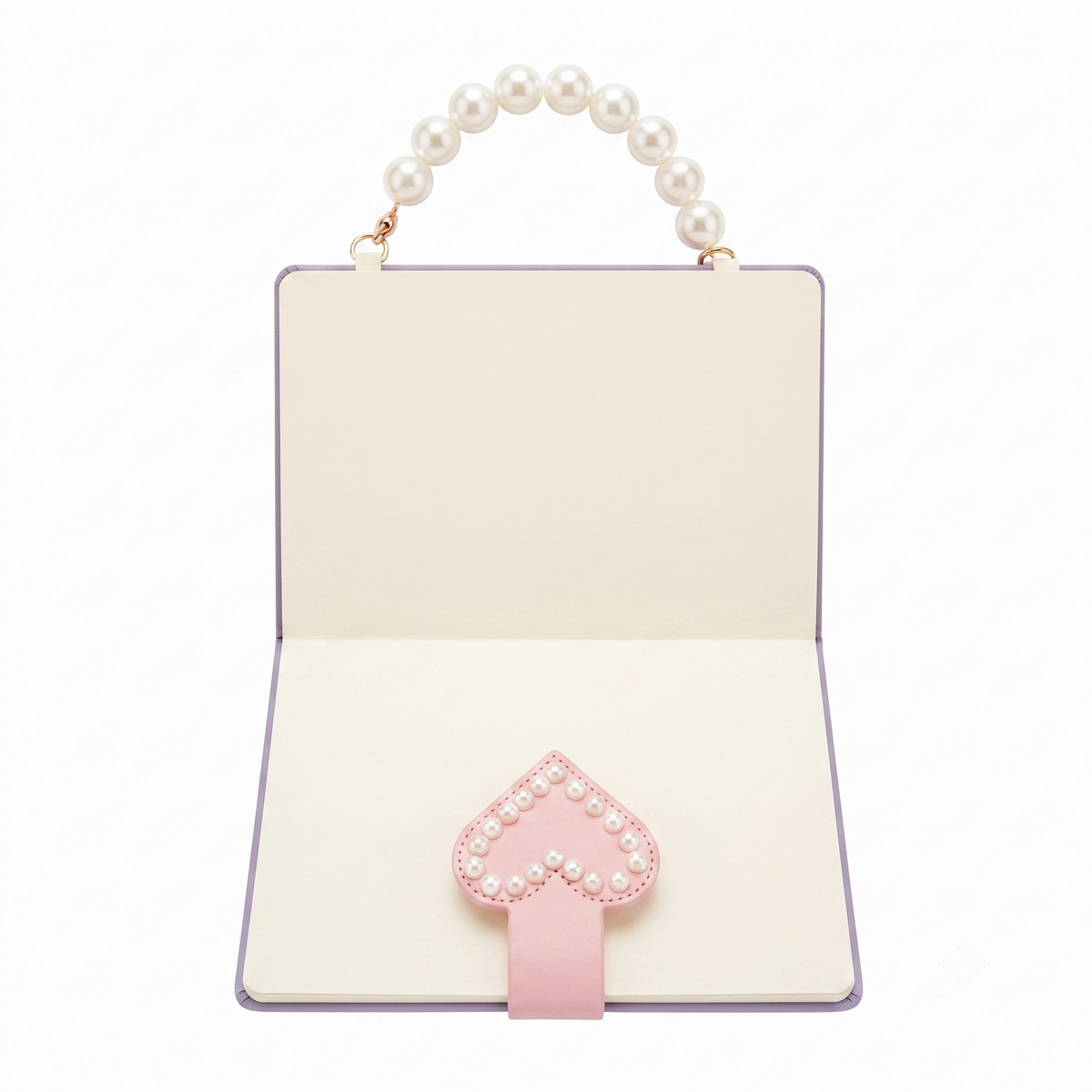 Pastel Purple PU Leather Journal with Pearl Handle & Heart Clasp