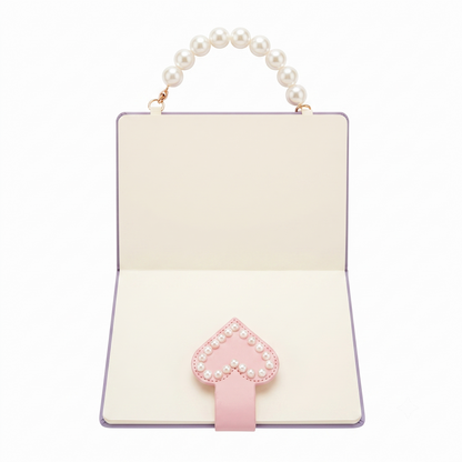 Pastel Purple PU Leather Journal with Pearl Handle & Heart Clasp