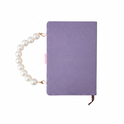 Pastel Purple PU Leather Journal with Pearl Handle & Heart Clasp