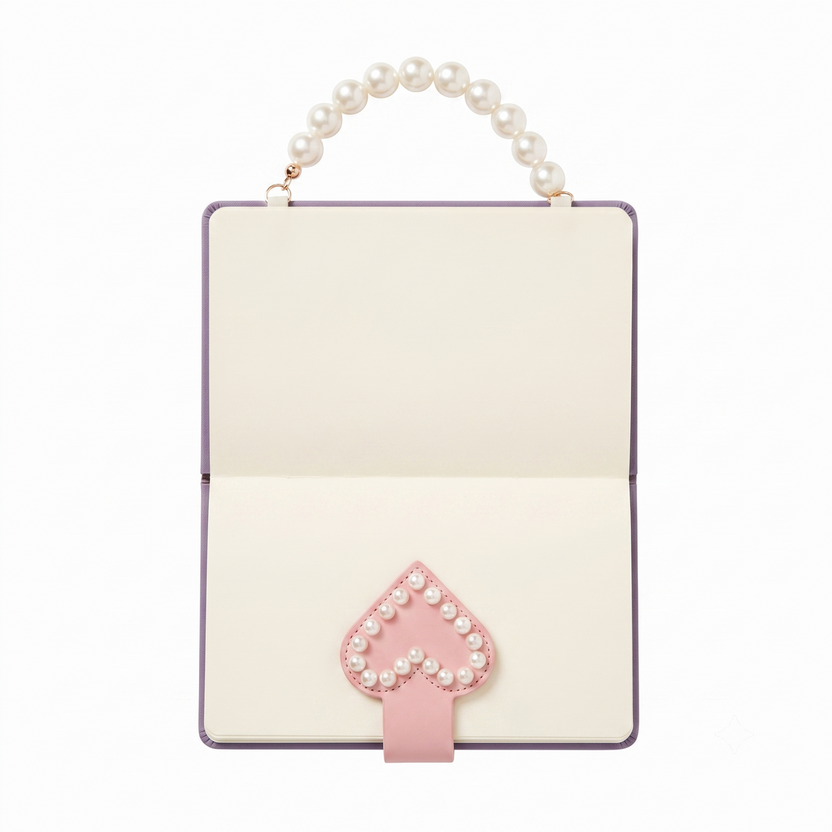 Pastel Purple PU Leather Journal with Pearl Handle & Heart Clasp