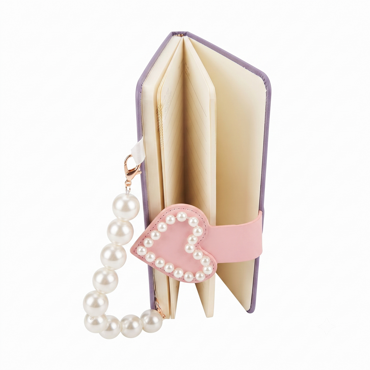 Pastel Purple PU Leather Journal with Pearl Handle & Heart Clasp