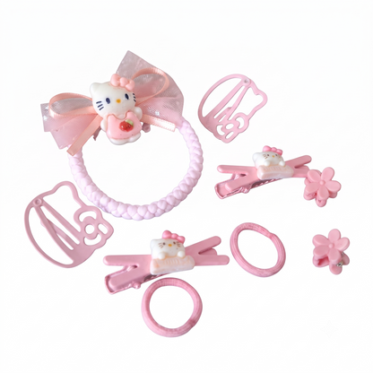 Hair Accessories, Kids Hair Clips, Sanrio Hair Pins, Bow Hair Tie, Claw Clips, Gift Set, Pink Hair Styling, Kawaii Hair Accessories, Girls Hair Clips, Hair Elastics, Cute Hair Pins, Cartoon Hair Clips, Aesthetic Hair Accessories, Hair Styling Set