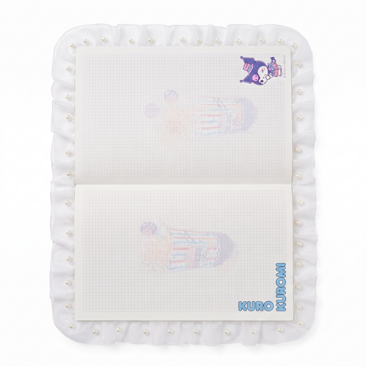 Sanrio Licensed Kuromi Square Planner Notebook - Purple PU Leather with Pearl Lace, 148x148mm.
