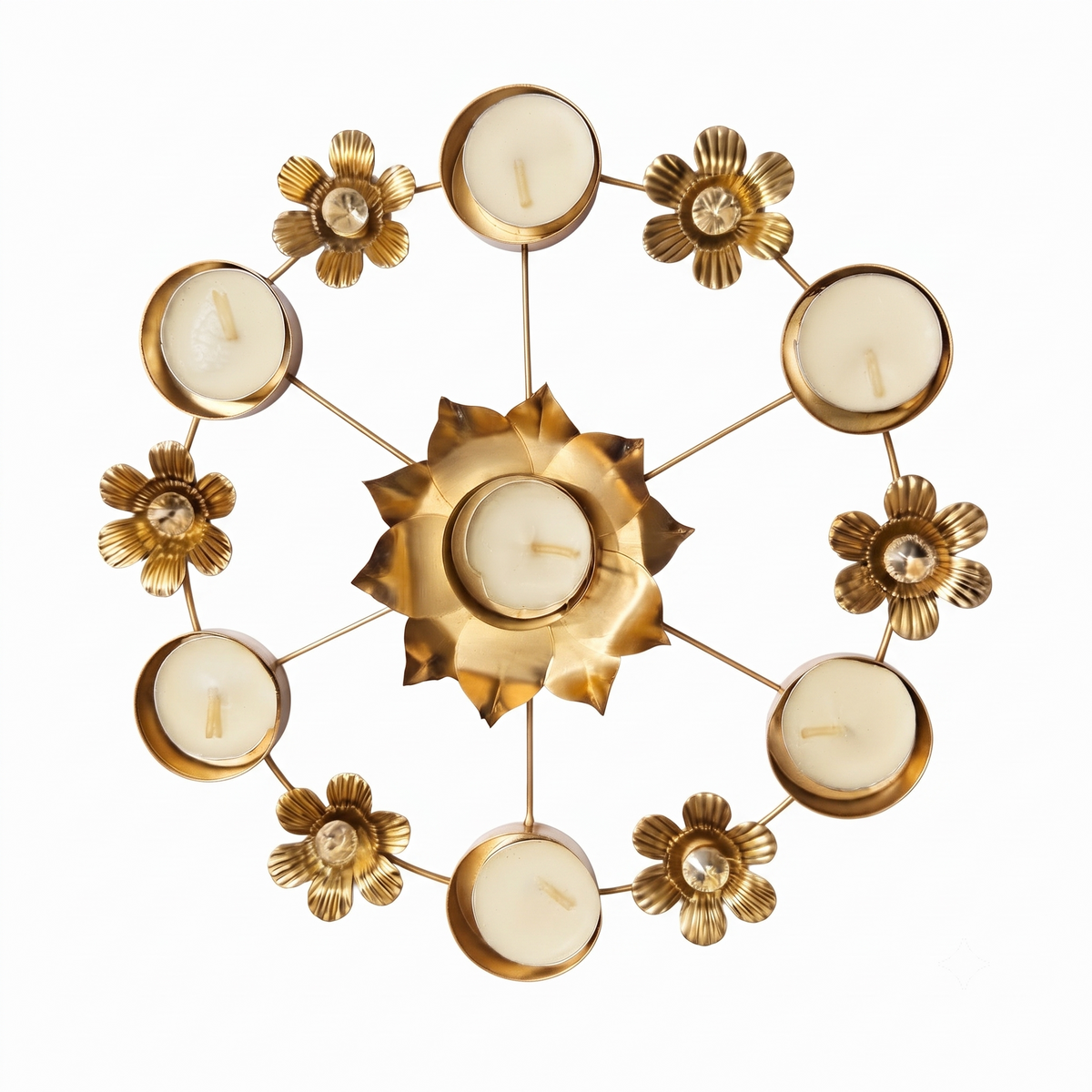 Gold Metal Lotus Floral Tealight Candle Holder Tabletop Decor