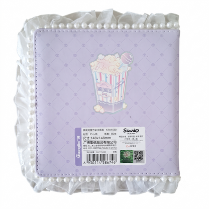 Sanrio Licensed Kuromi Square Planner Notebook - Purple PU Leather with Pearl Lace, 148x148mm.