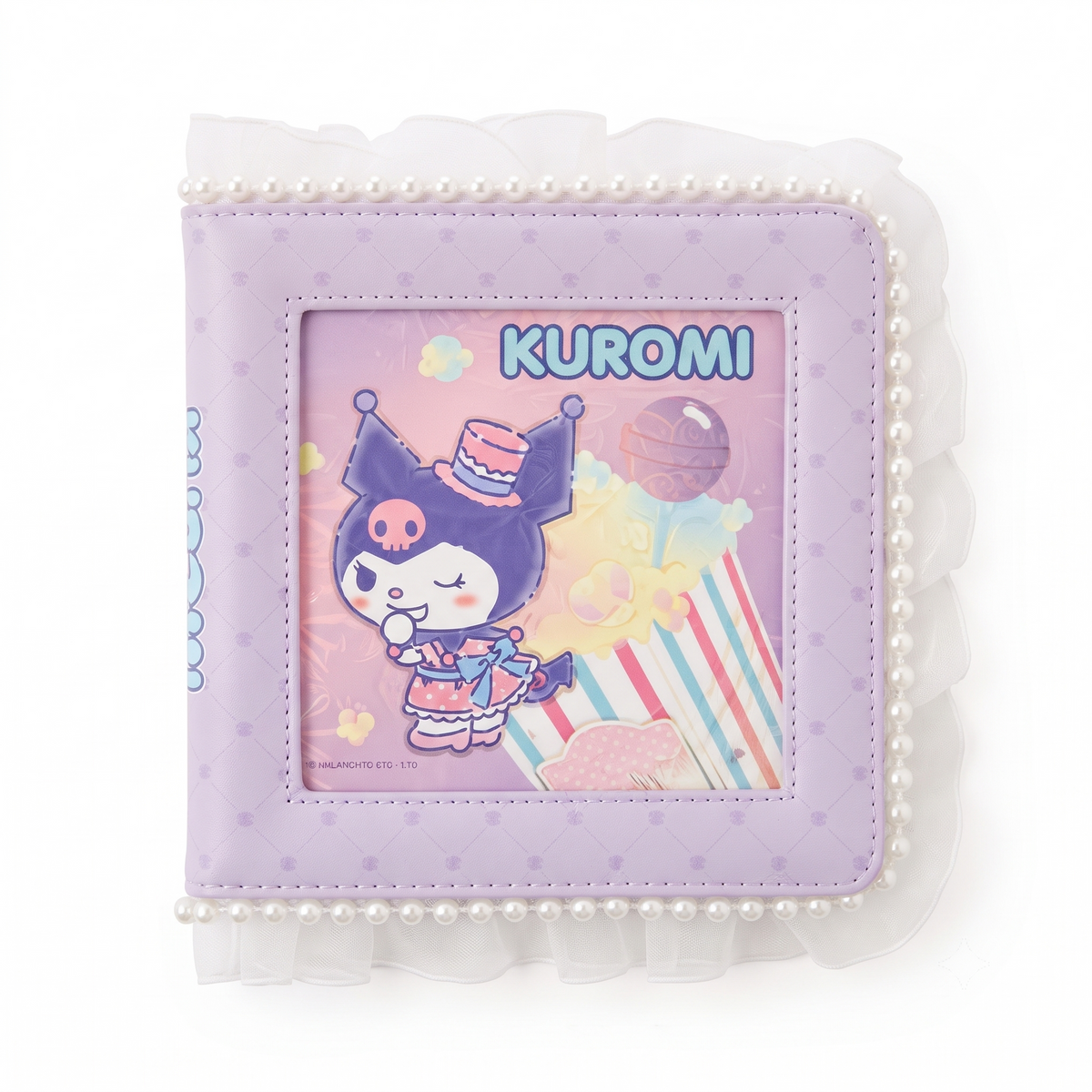 Sanrio Licensed Kuromi Square Planner Notebook - Purple PU Leather with Pearl Lace, 148x148mm.