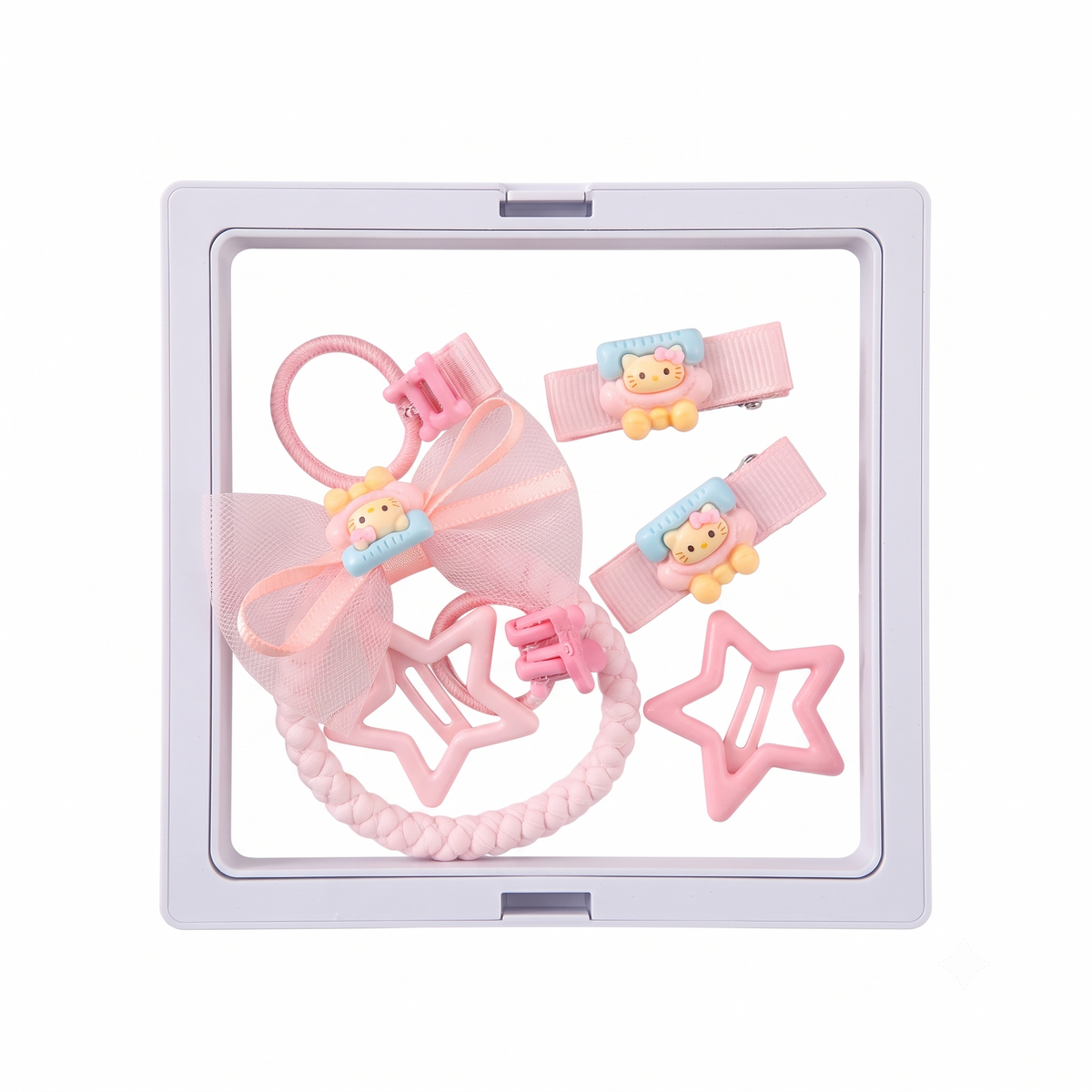 Hair Accessories Set – Girls Hair Clips, Pink Bow Hair Tie, Star Snap Clips, Cartoon Barrettes & Kids Hair Styling Kit