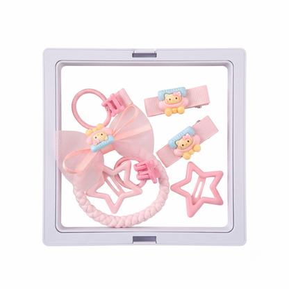 Hair Accessories Set – Girls Hair Clips, Pink Bow Hair Tie, Star Snap Clips, Cartoon Barrettes & Kids Hair Styling Kit