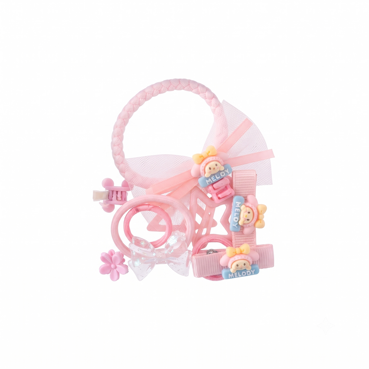 Hair Accessories Set – Girls Hair Clips, Pink Bow Hair Tie, Star Snap Clips, Cartoon Barrettes & Kids Hair Styling Kit