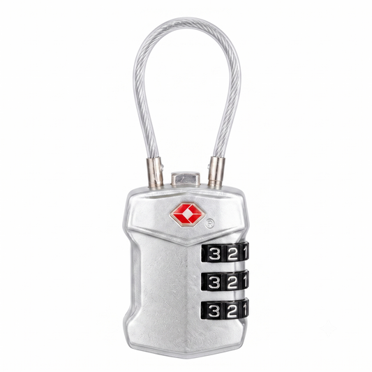 CJSJ TSA-Approved 3-Digit Combination Cable Luggage Lock – Silver