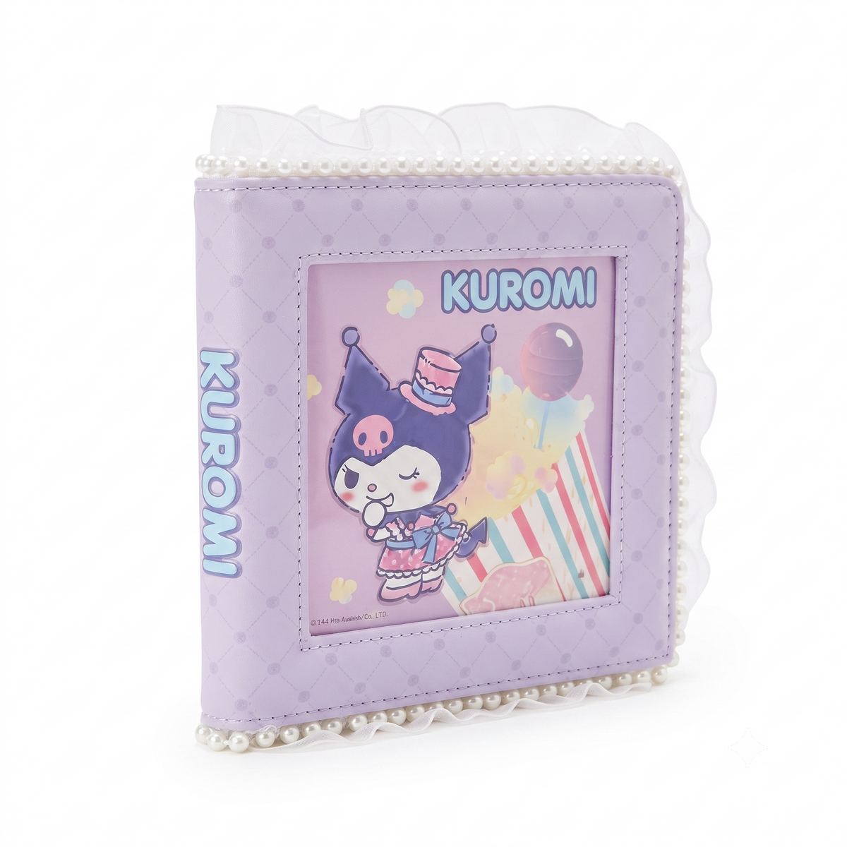 Sanrio Licensed Kuromi Square Planner Notebook - Purple PU Leather with Pearl Lace, 148x148mm.