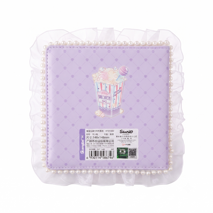 Sanrio Licensed Kuromi Square Planner Notebook - Purple PU Leather with Pearl Lace, 148x148mm.