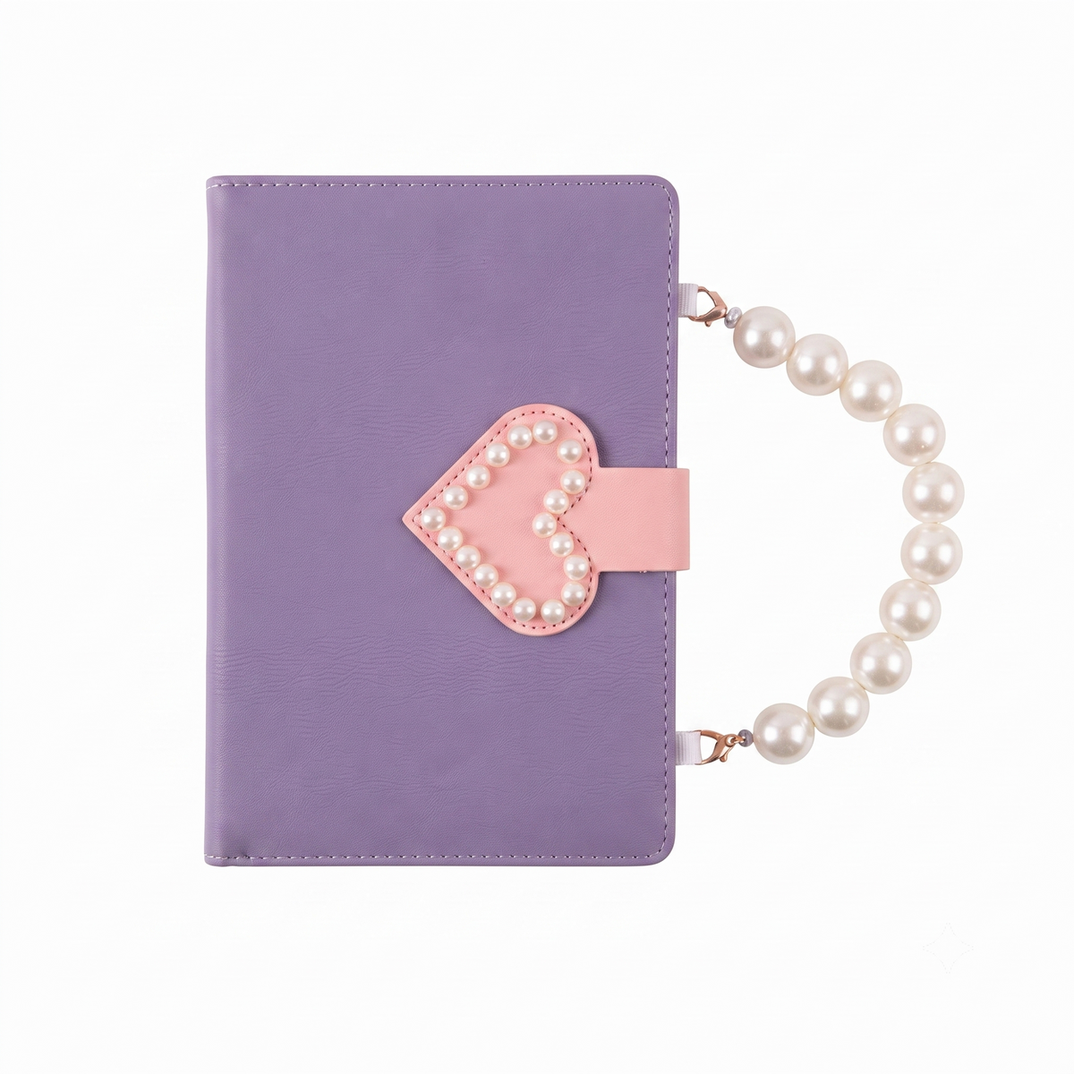 Pastel Purple PU Leather Journal with Pearl Handle & Heart Clasp