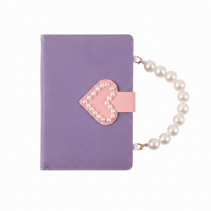 Pastel Purple PU Leather Journal with Pearl Handle & Heart Clasp