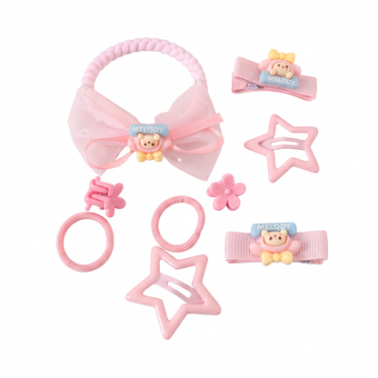 Hair Accessories Set – Girls Hair Clips, Pink Bow Hair Tie, Star Snap Clips, Cartoon Barrettes & Kids Hair Styling Kit