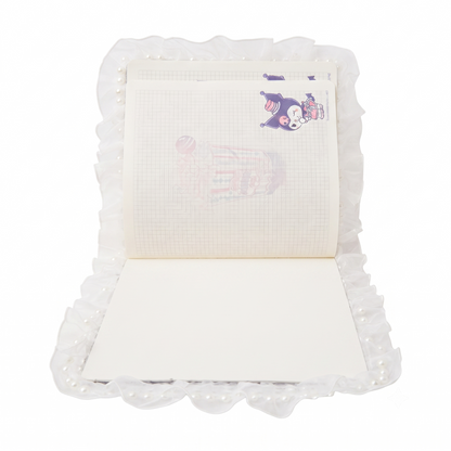 Sanrio Licensed Kuromi Square Planner Notebook - Purple PU Leather with Pearl Lace, 148x148mm.