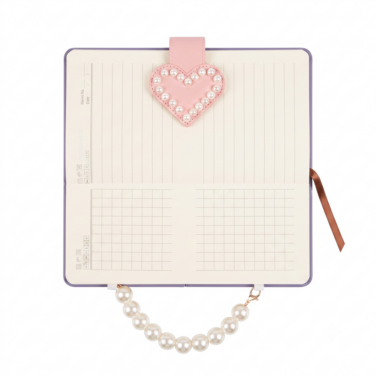 Pastel Purple PU Leather Journal with Pearl Handle & Heart Clasp
