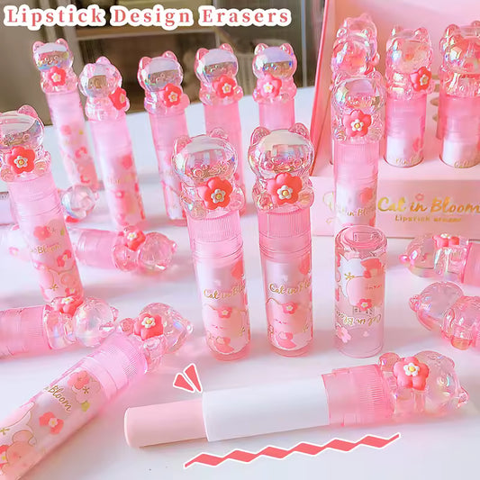 Kuki Creative Lipstick-Style Cat Eraser - Kawaii Novelty Student
