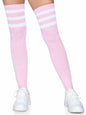 3 Stripes Athletic Ribbed Thigh Highs - One Size - Light Pink