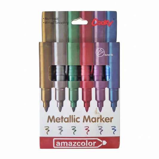 Amazcolor Cooky Metallic Marker Pens – 6-Pack Bullet Tip Multi-Surface Art & Craft Markers (MM092-6)