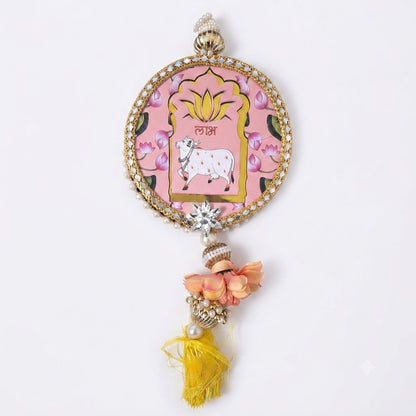Handcrafted Shubh Labh Lotus Latkan Wall Hanging Set of 2 | Festive Door Decor