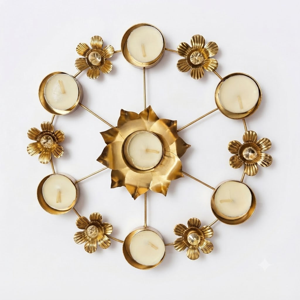 Gold Metal Lotus Tealight Candle Holder Wall Decor | US Stores