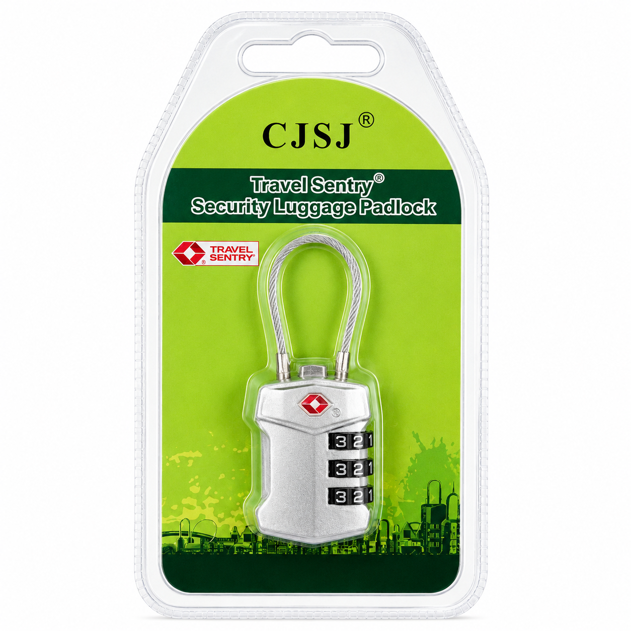 CJSJ TSA-527 TSA-Accepted 3-Digit Cable Luggage Lock – Black