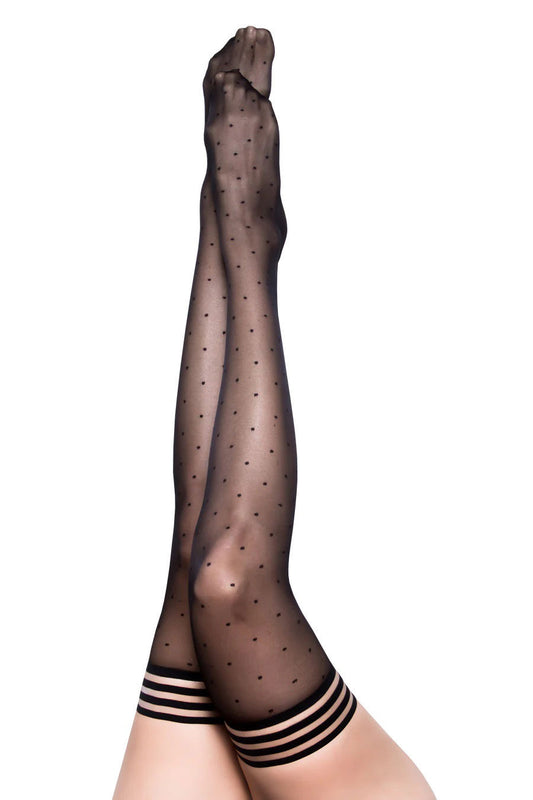 Ally - Polka Dot Thigh High - Size B - Black