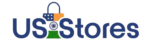US Stores logo with a shopping basket icon in the letter 'O', featuring navy blue text and a multicolor flag-inspired design in blue, orange, green, and white.